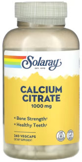 Цитрат Кальция, Solaray, Calcium Citrate, 1000 мг, 240 растительных капсул (250 мг в 1 капсуле)