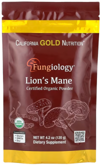 Сертифицированный органический порошок из ежовика гребенчатого, Certified Organic Lion's Mane Powder, California Gold Nutrition, 120 г