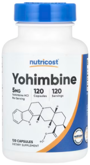 Йохимбин гидрохлорид HCL, Yohimbine, Nutricost, 5 мг, 120 капсул