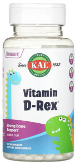 Витамин D3 для детей со вкусом жевательной резинки, KAL, Dinosaurs, Vitamin D-Rex, 90 жевательных таблеток