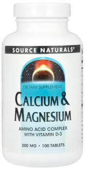 Хелатный кальций и магний с витамином D3, Source Naturals, Calcium & Magnesium, 300 мг, 100 таблеток