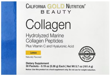 California Gold Nutrition, Пептиды морского коллагена с витамином C и гиалуроновой кислотой, Solumeve, со вкусом лимона, 30 пакетиков по 5,38 г