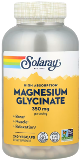 Глицинат магния с высокой усвояемостью, Magnesium Glycinate, Solaray, 350 мг, 240 капсул