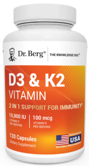 Витамин Д3 и К2, Dr. Berg, D3 & K2 Vitamin (10,000 Iu) 120 капсул