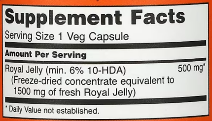 Маточное молочко, Royal Jelly, NOW Foods, 1500 мг, 60 капсул