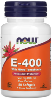 Витамин Е, E-400, Now Foods, 268 мг (400 МЕ), 50 капсул