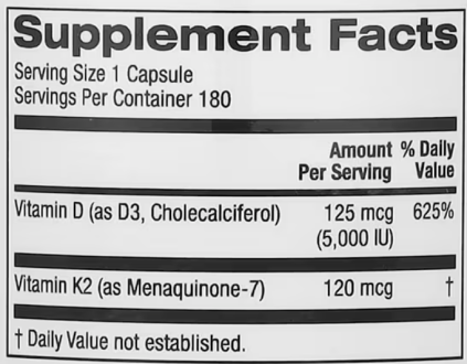 Витамины D3 (5000) и К2 (120), California Gold Nutrition, 180 капс