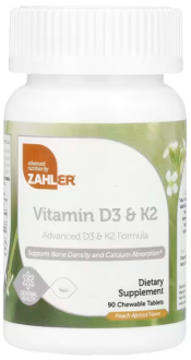 Витамин D3 & K2 (MK7), Zahler, Vitamin D3 & K2, персик абрикос, 90 жевательных таблеток