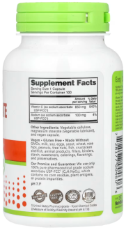 Витамин C в форме аскорбата натрия, NutriBiotic, Immunity, Sodium Ascorbate, 100 веганских капсул