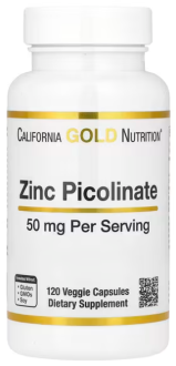 Пиколинат цинка, 50 мг, California Gold Nutrition, 120 капсул