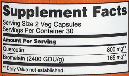 Кверцетин с бромелаином (400 мг/82 мг на 1 капсулу), NOW Foods, 60 капсул