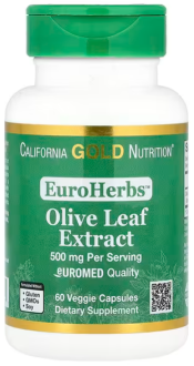Экстракт листьев оливкового дерева, качество Euromed, California Gold Nutrition, EuroHerbs™, 500 мг, 60 капсул