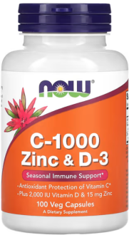 Цинк C-1000 и D-3, NOW Foods, 100 растительных капсул