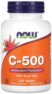 Витамин C-500 с шиповником, NOW Foods, C-500 With Rose Hips, 250 таблеток