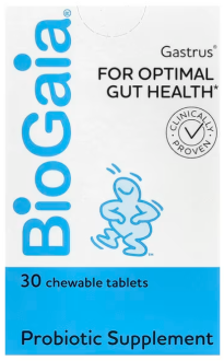 BioGaia, Gastrus®, для оптимального здоровья кишечника, с мятой и мандарином, 30 жевательных таблеток