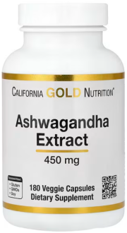 Экстракт ашваганда , 450 мг, California Gold Nutrition, 180 растительных капсул