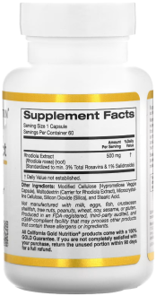 Экстракт родиолы, 500 мг, California Gold Nutrition, 60 вегетарианских капсул