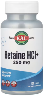 Бетаина гидрохлорид+, Betaine HCl+, KAL, 100 таблеток